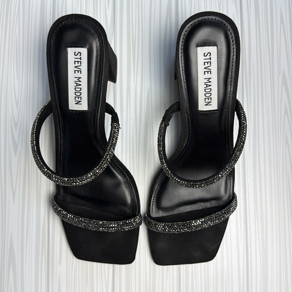 Steve Madden Black Heel with Sparkly Straps 6.5